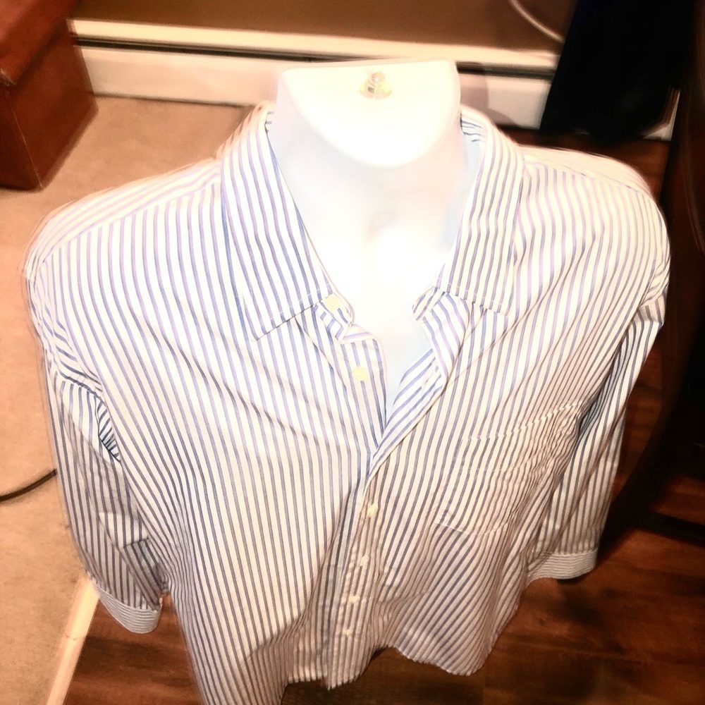 J Crew White and Blue Striped Dress Shirt L 16-16 1/2 - Picture 7 of 9
